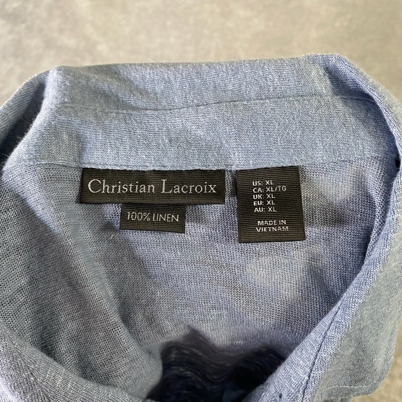 Christian Lacroix 100% Linen Men’s Short Sleeve Button Up Size XL Blue - Picture 2 of 6